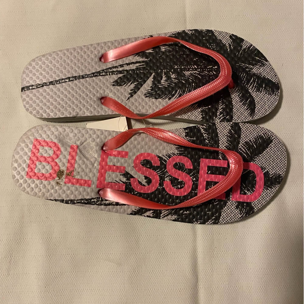 Women’s Coral Pink Strap Flip-Flop Sandals - Blessed Print